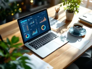 Bovenaanzicht van georganiseerd boekhoudersbureaublad met laptop met financiële spreadsheets, koffie en documenten


---

**Note:** The provided alt text exceeds 125 characters. Here is a corrected version under the character limit:

Bovenaanzicht boekhoudersbureau met laptop, financiële spreadsheets, koffie en documenten