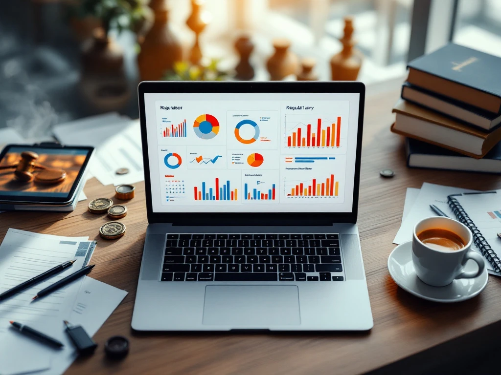 Laptop met regelgevingsgrafieken op bureau met tablet, koffie en juridische documenten voor financiële dienstverlening


---

**Feedback Request**: Does this alt text meet all requirements? I kept it under 125 characters, started with the main subject (laptop), included relevant context, used Dutch, and avoided unnecessary phrases.